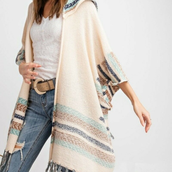 easel Sweaters Easel Cardigan Sweater Fringe Kimono Poncho Boho